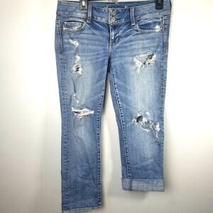American Eagle Womens Jeans Straight Leg Artist Stretch Destroyed Size 4 Regular